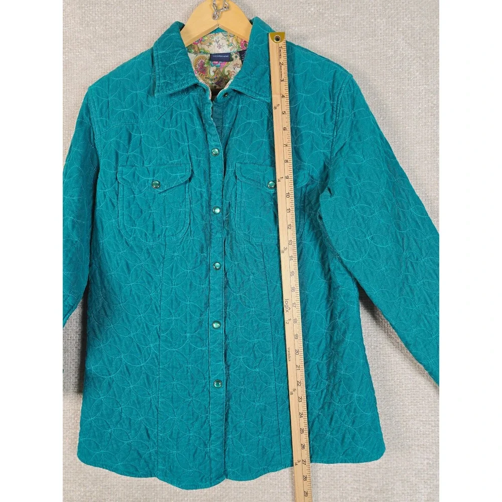Westbound Womens M Teal Quilted Corduroy Button Front Jacket Paisley Cuff Lining